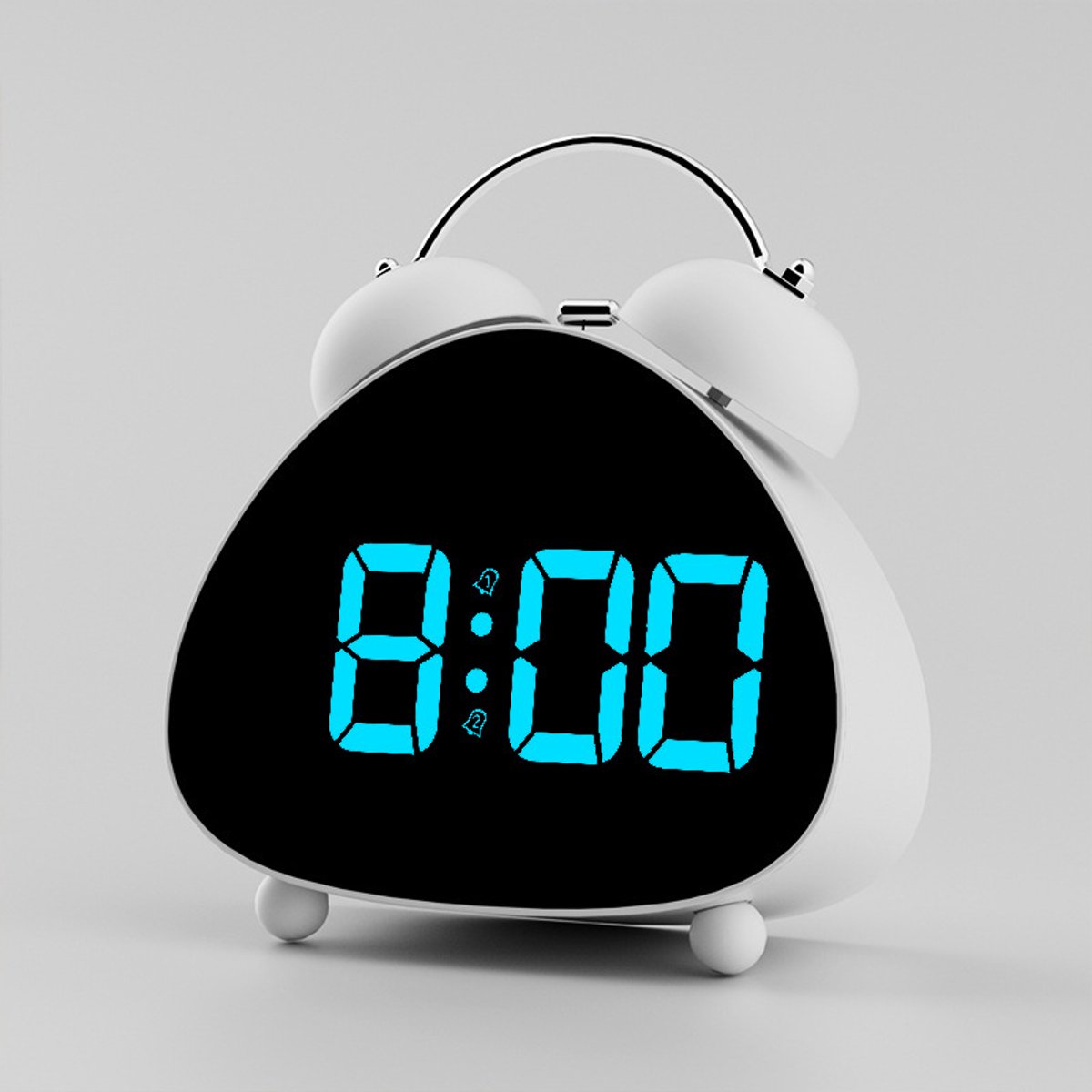 Wekker-LED display-mechanische bel-luid geluid-elektronische klok-kinderwekker-batterijgevoed (batterijen niet inbegrepen)HL Witte behuizing, blauwe lamp