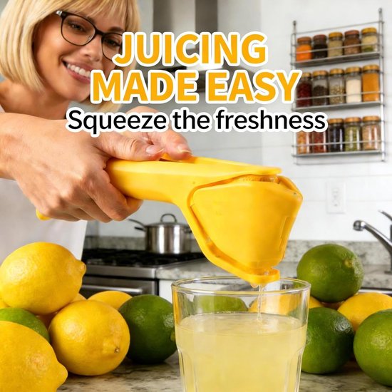 Handmatige citruspers - Limoenpers - Draagbare handpers - Lemon squeezer - Limoenpers - Sinaasappel juicer - Opvouwbaar en plat - Vaatwasmachinebestendig - Geschikt voor citroenen, limoenen, fruit, sinaasappels, enz - Geel — afbeelding 2