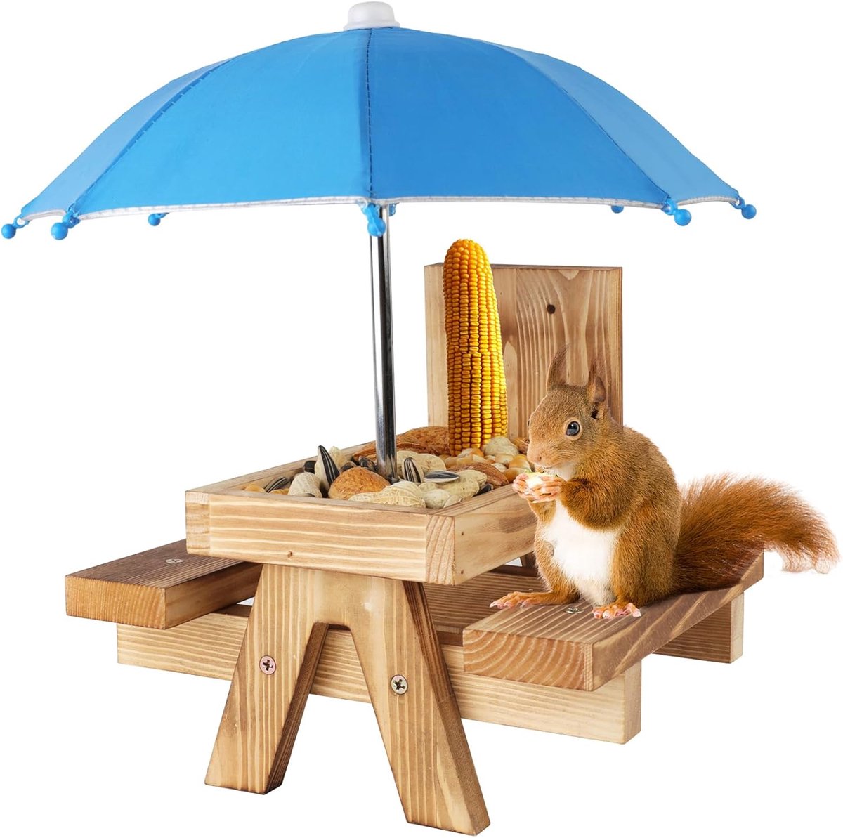 Zonneschermparasol - Voedertafel voor eekhoorns - Mini-zonneschermparasol voor vogelvoederhuisjes - Weerbestendig ontwerp - Eenvoudige installatie - Geschikt voor tuinen en terrassen - Ontworpen voor gebruik met tafelvoederhuisjes voor vogels - Blauw