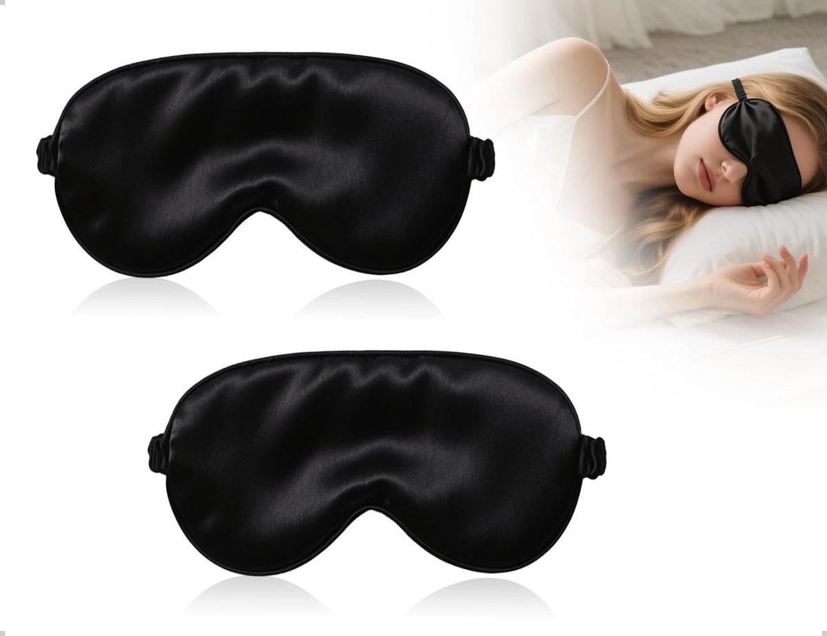 Dailygoods- Slaapmasker - 2 Stuks - Zacht Imitatiezijde - Lichtblokkerend Oogmasker - Draagbaar - Verstelbare Riem - Geschikt voor Mannen/Vrouwen