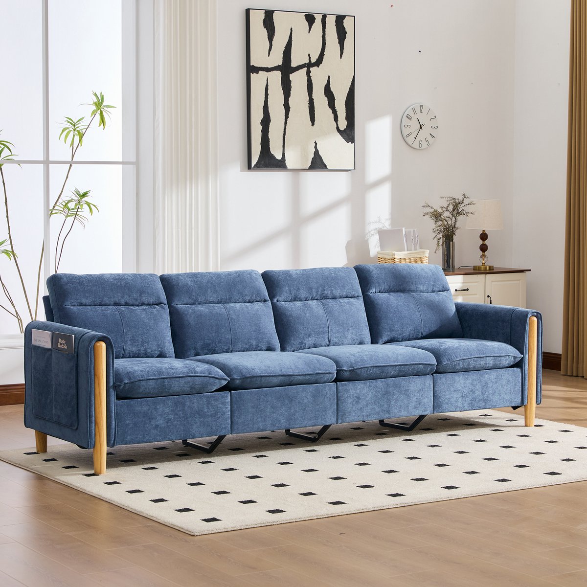 FloraGrace U-Bank 261 Cm - Modulaire 4-Zits Bank Met 2 Opberghockers En Zijvakken - Voor Woonkamer En Familieruimte - Chenille - Blauw