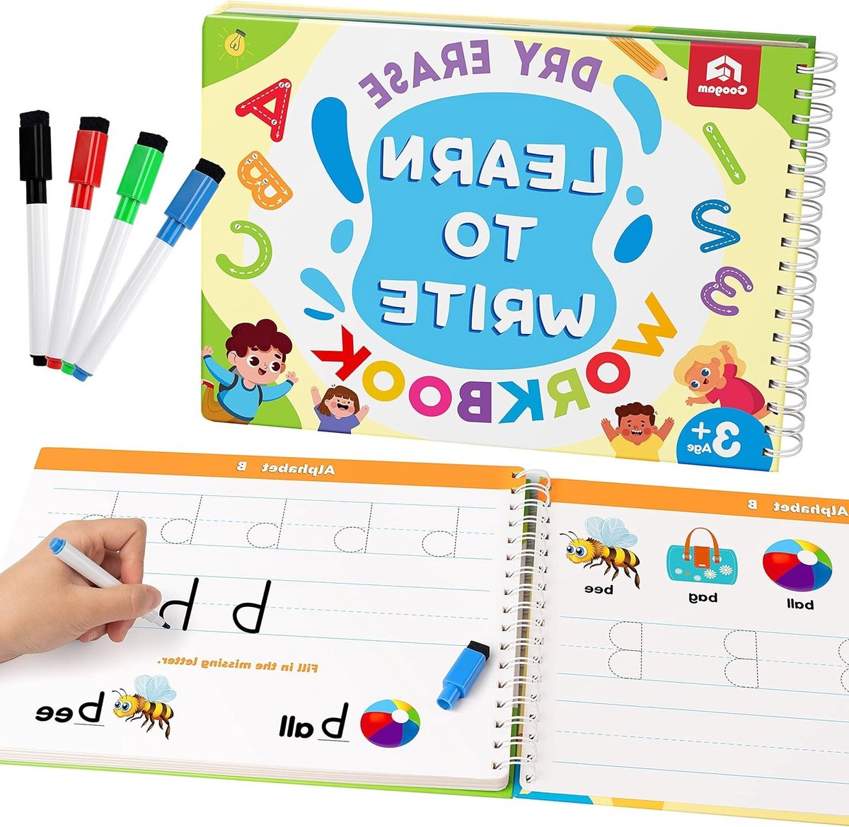 Schrijf- en leerwerkboek voor kinderen, oefeningen met cijfers en letters, Montessori speelgoed voor thuis en op school