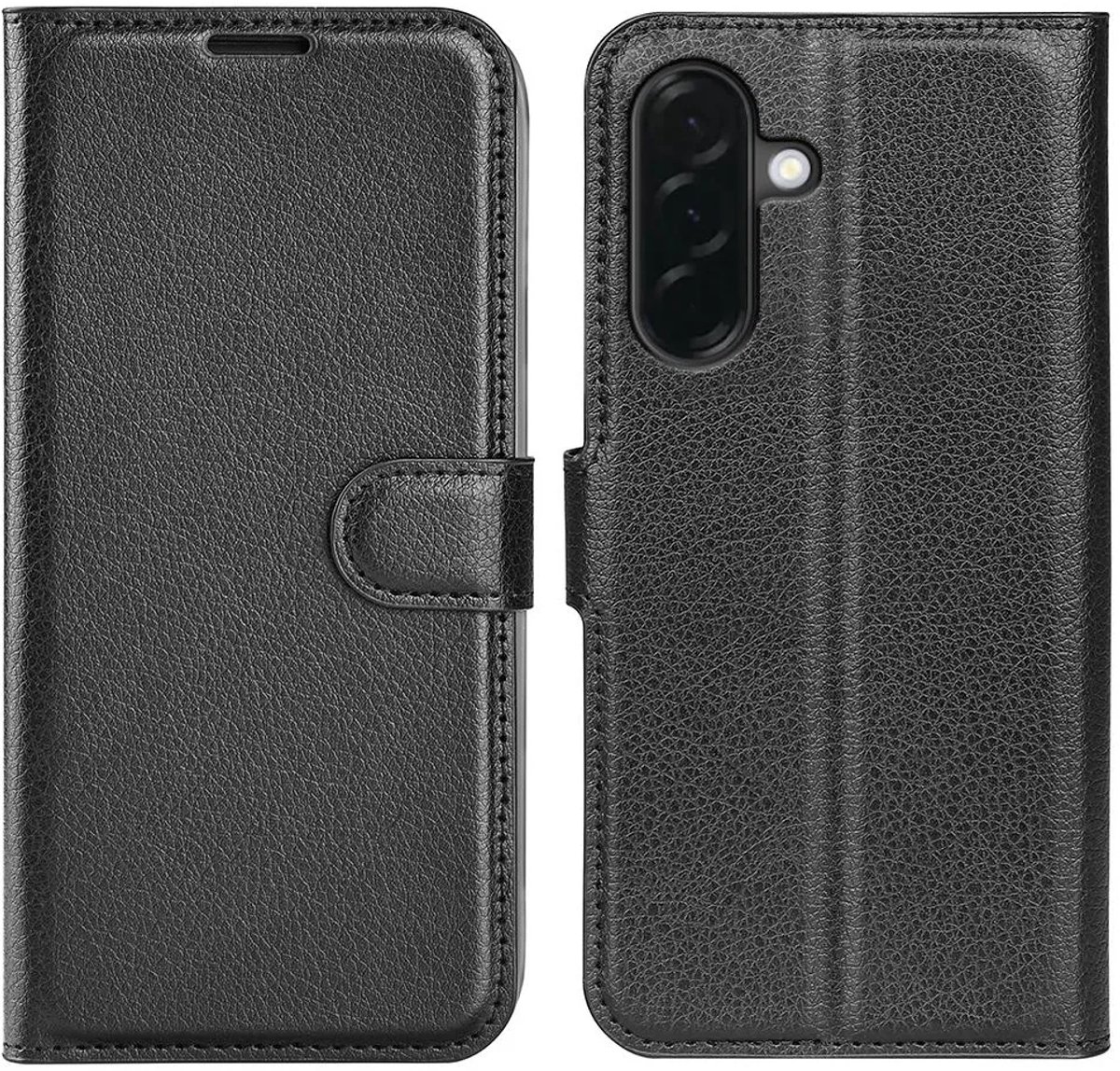 Hoesje geschikt voor Samsung Galaxy A37 - Phonesta Litchi Skin Book Wallet Case - Zwart