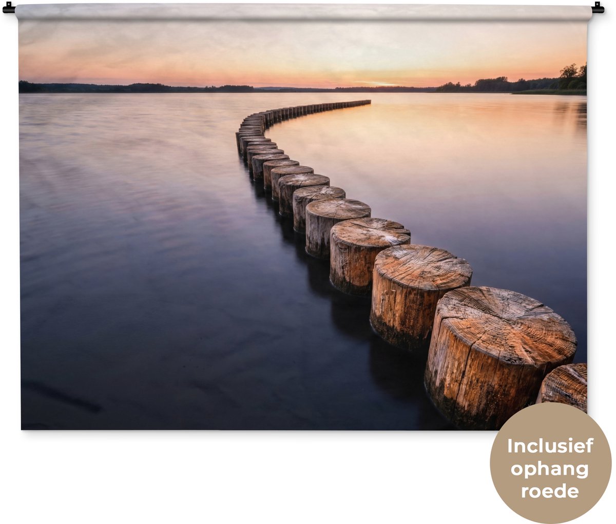 Wandkleed 180x135 cm - Wanddoek Hout - Palen - Water - Wandtapijt - Wandkleden
