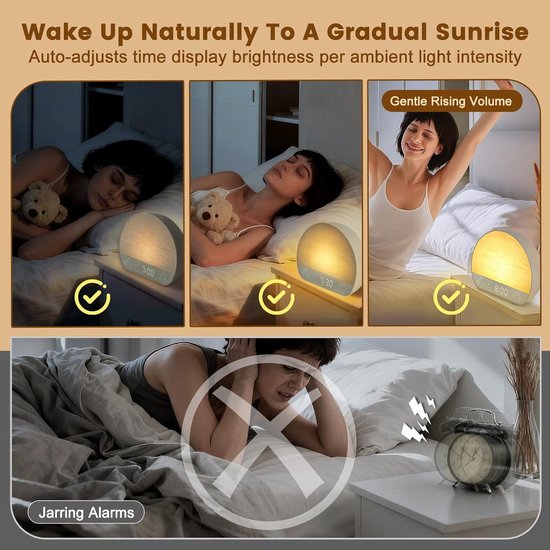 Wekker Klok - Natuurlijk Wakker Worden - Rustig Ontwaken - Simuleert Zonsopgang - 18x14.5x8 cm - Beige — afbeelding 5