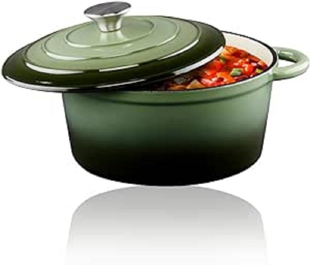 Gietijzeren Braadpan - Stoofpan Ovenschaal - Langzaam Garen - Gelijkmatige Warmte - 38 Liter 24 cm - Groen