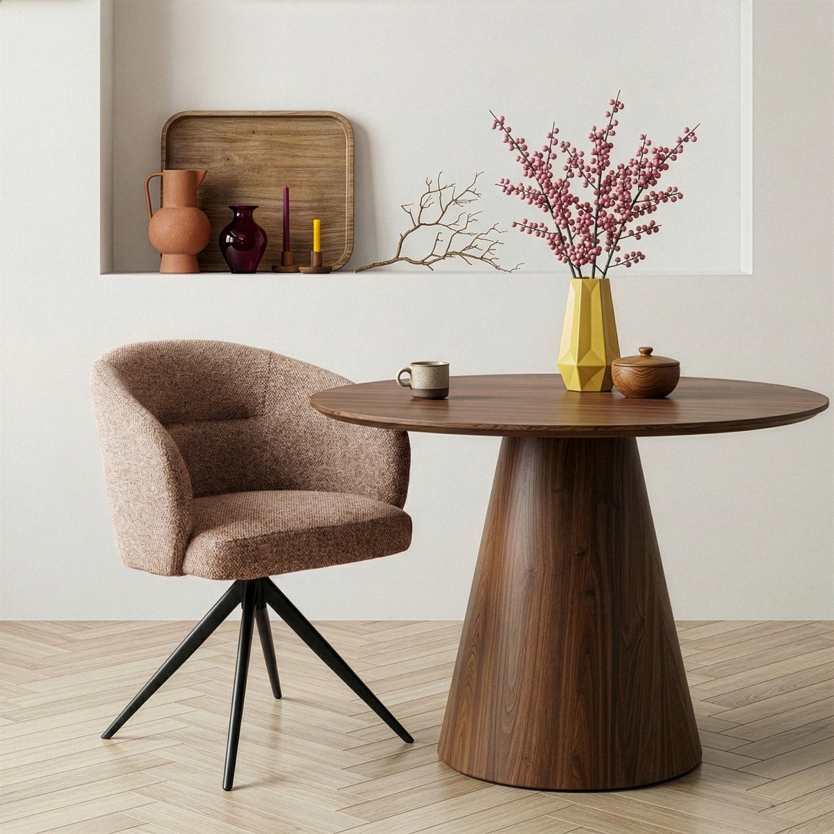 Draaibare Eetkamerstoel Connor - Textiel / Metaal - Cognac / Zwart - 62x79x59 cm (BxHxD)