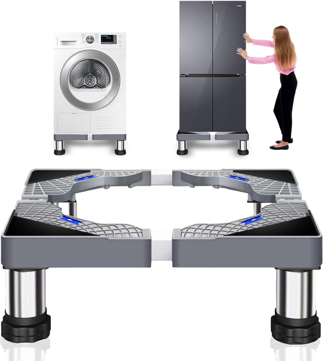 Wasmachine Onderstel - Apparaat Verhoger - Apparaten Stabiliseren - Verstelbaar & Corrosiebestendig - 40-60 cm Breedte - Zilver