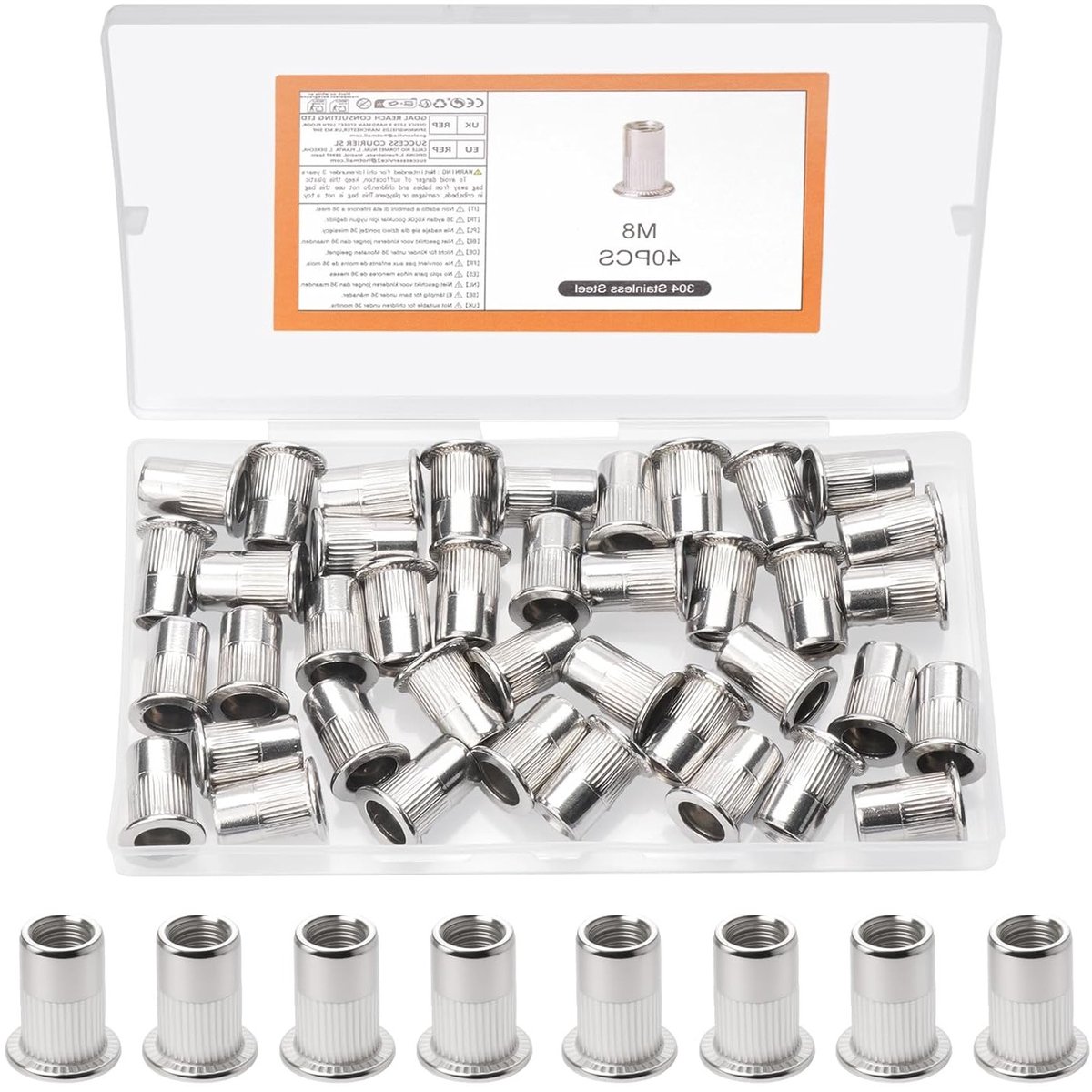 Set van 40 M8 Rivet Nuts - Roestvrijstalen Draadmoeren voor Metaalplaat, Draadverbindingen en Montage