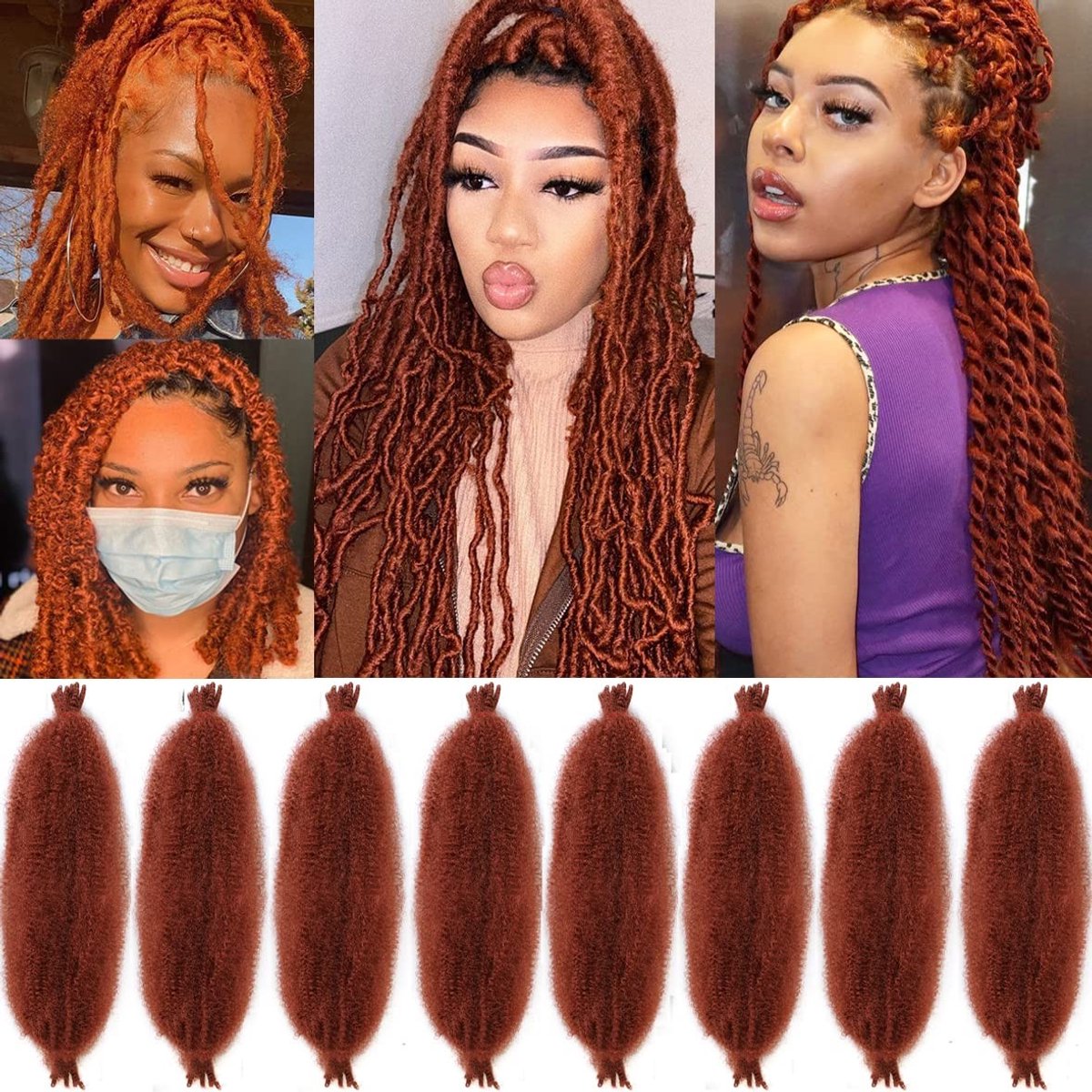 Dailygoods- Haarextensies 40,6 cm - Voorgedraaid Haar - Afro Marley Locs - Kinky Twist - 8 Packs - Synthetisch Materiaal - Vlechthaar