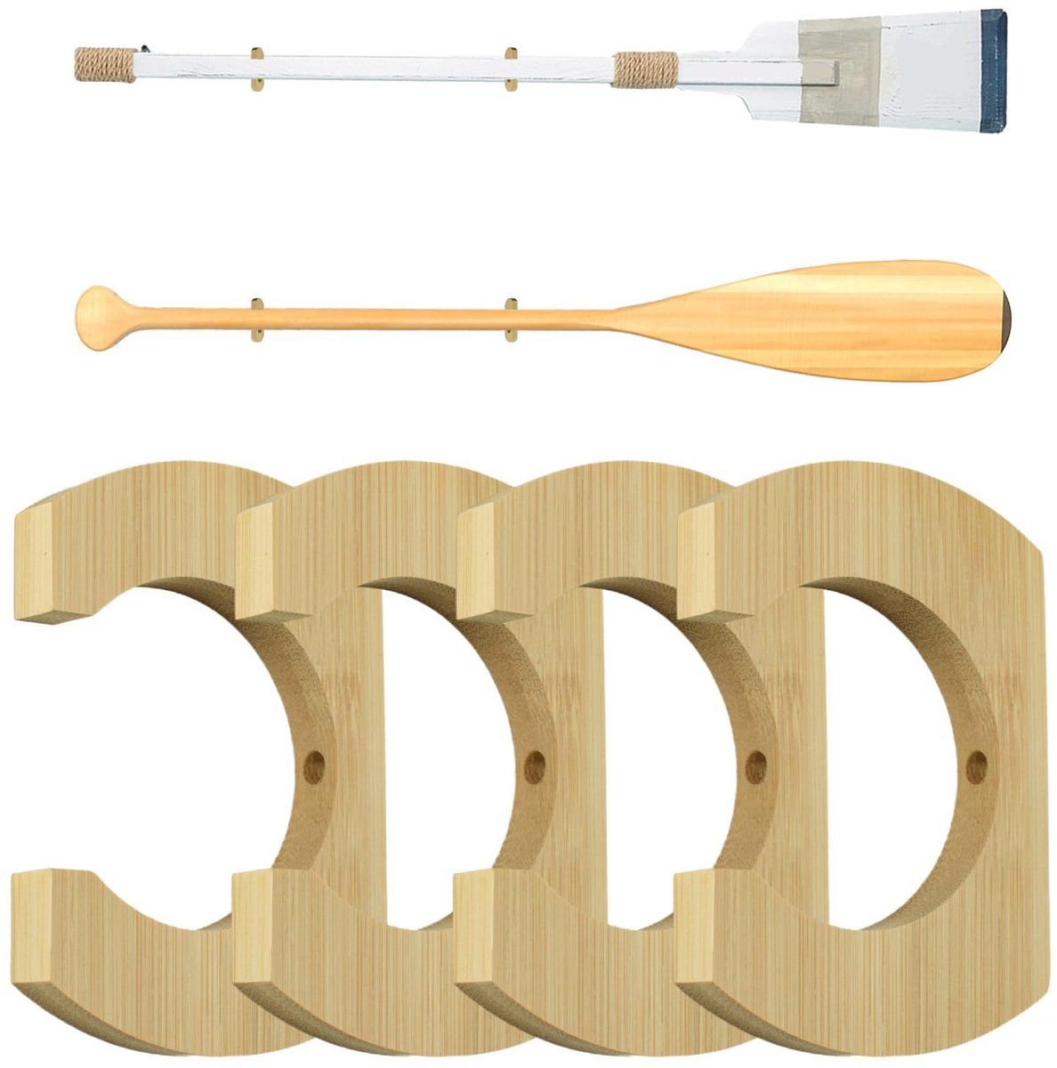 SMOAKEZ- Paddle Houder Houten - 4 Stuks - Opslag Rack - Muur Decor - Kajak/SUP/Kano Peddels - Ruimtebesparend - Afgeronde Randen - Peddelrek
