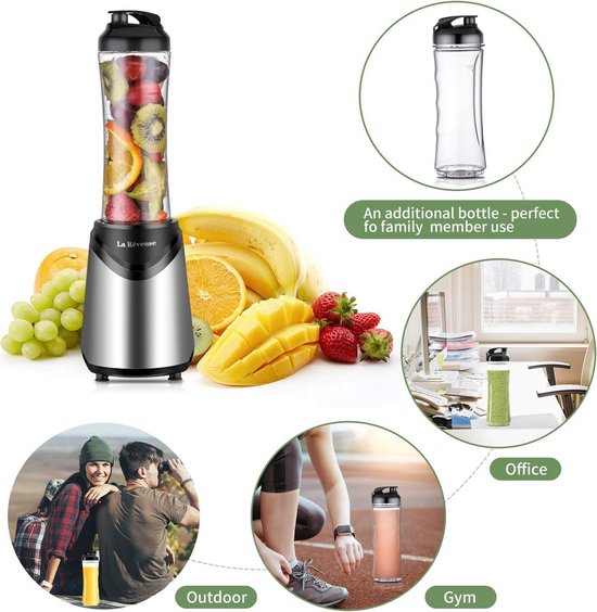 Persoonlijke Blender - Smoothie Maker - Gezonde Dranken Maken - Mix En Ga Ontwerp - 2x 550ml Flessen - Zilver — afbeelding 4
