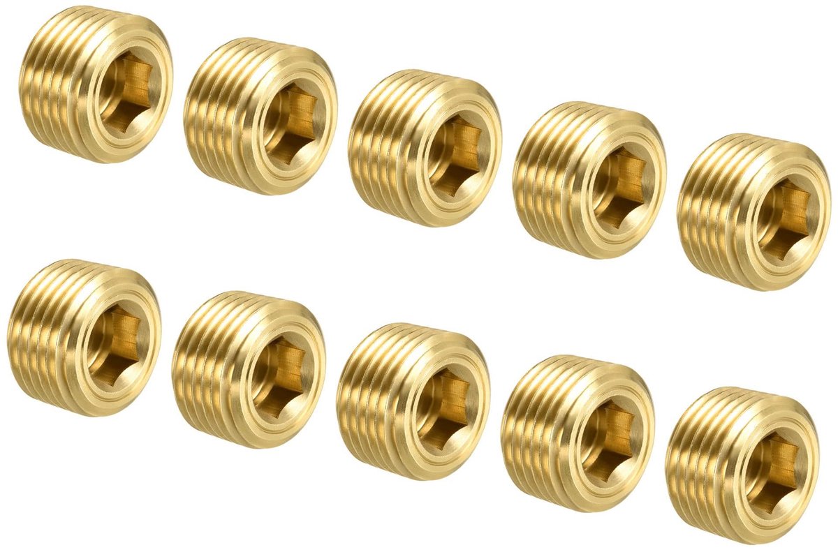 Dailygoods- Pijpplug Messing - 10 Stuks - Buitendraad 3/8" NPT - Zeskantkop - Corrosiebestendig - Voor HVAC/Sanitair - Buisplug