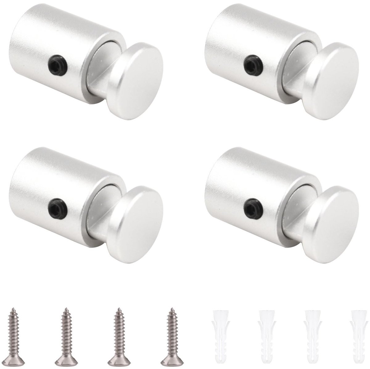 Dailygoods- Standoff Klem 4 Stuks - Aluminium Muurbeugel - Glas Houder - Reclame Clip - Zilver - Kwaliteit - Wandbevestiging