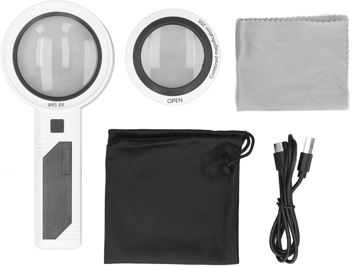 Dailygoods - Handvergrootglas - Vergroting 8X 5X 20X - Draagbaar en veelzijdig - LED verlichting - Leesloepen voor hobby en inspectie