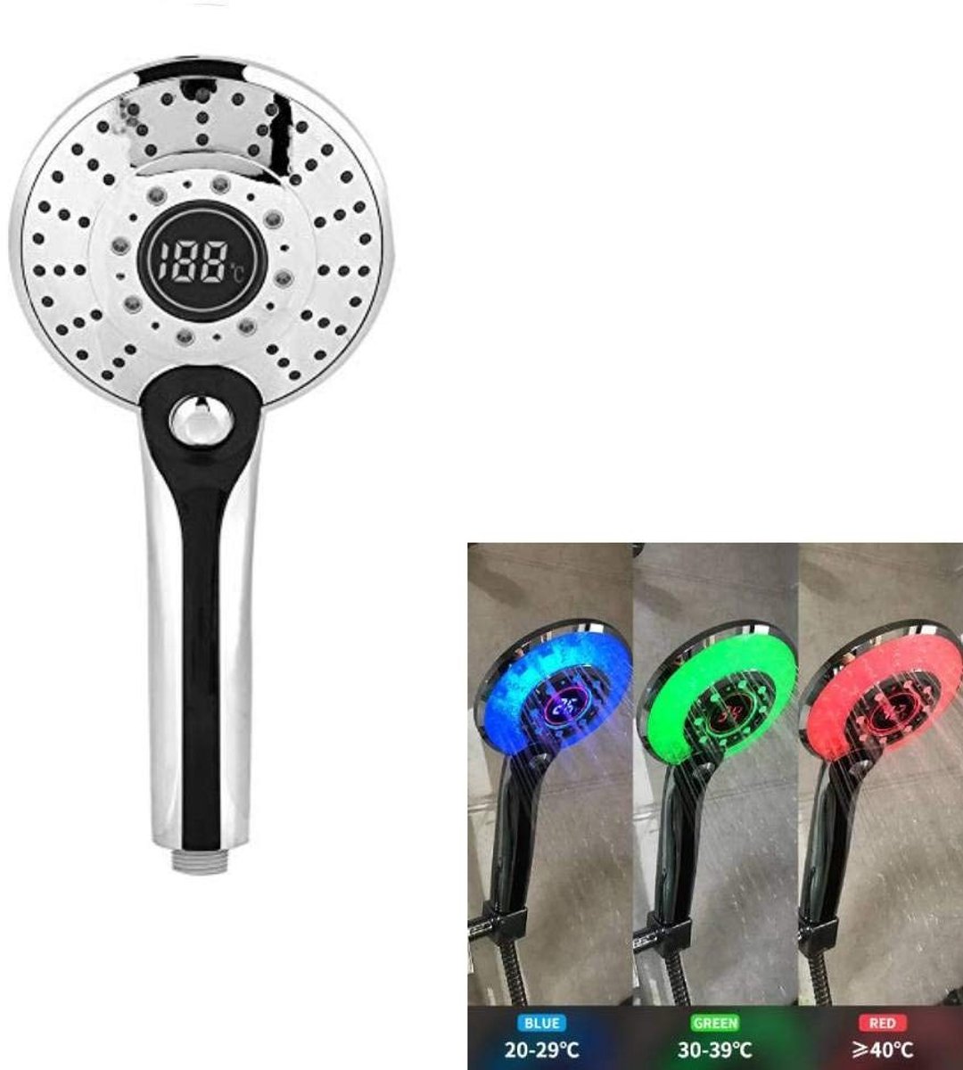 Dailygoods - Handdouche met temperatuurregeling - verstelbare handdouche - handdouche met LED - waterbesparende handdouche - 3 standen.