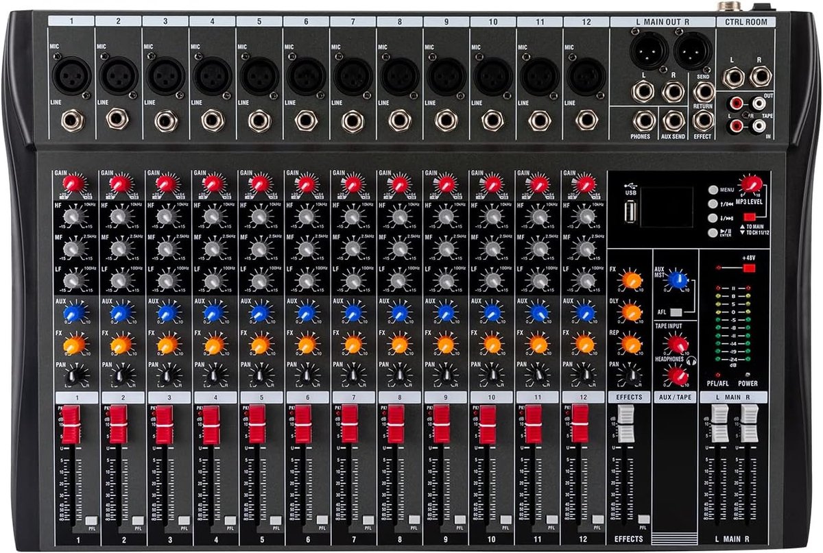 Mengpaneel - Audiomixer - Muziek Maken - 12 Kanalen Bluetooth - 20 Hz - 30 kHz - Zwart