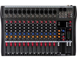 12-kanaals Mengpaneel - Audiomixer Bluetooth - Live Geluid - Geïntegreerde Effecten - 51.5 cm Breed - Zwart