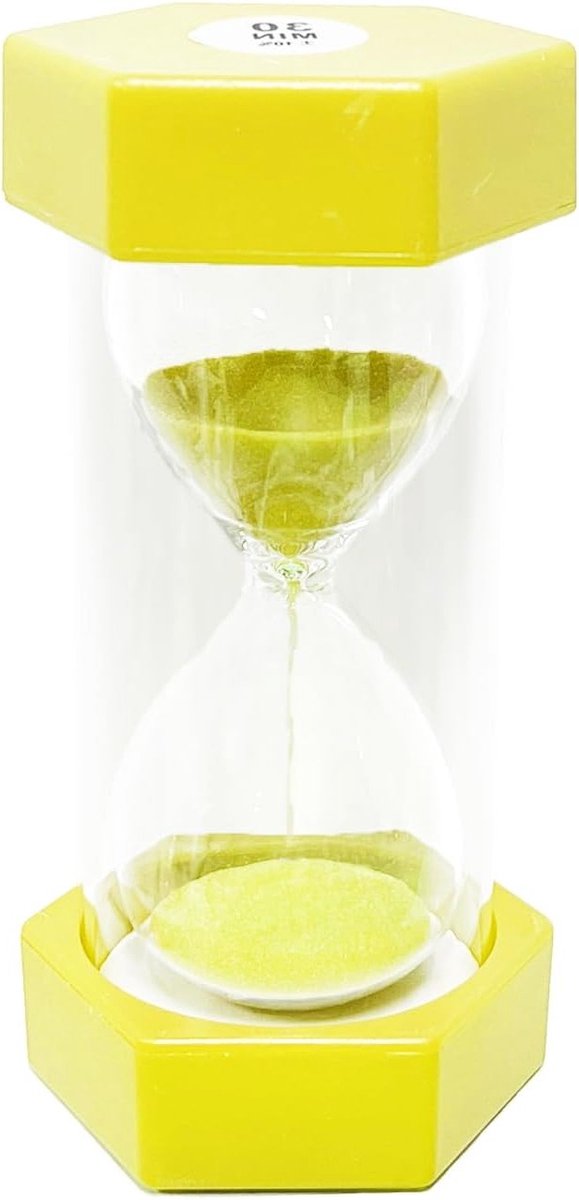 Decoratieve zandloper voor kinderen, multifunctionele timer voor klaslokalen, keukens en woningen, 30 minuten, geel