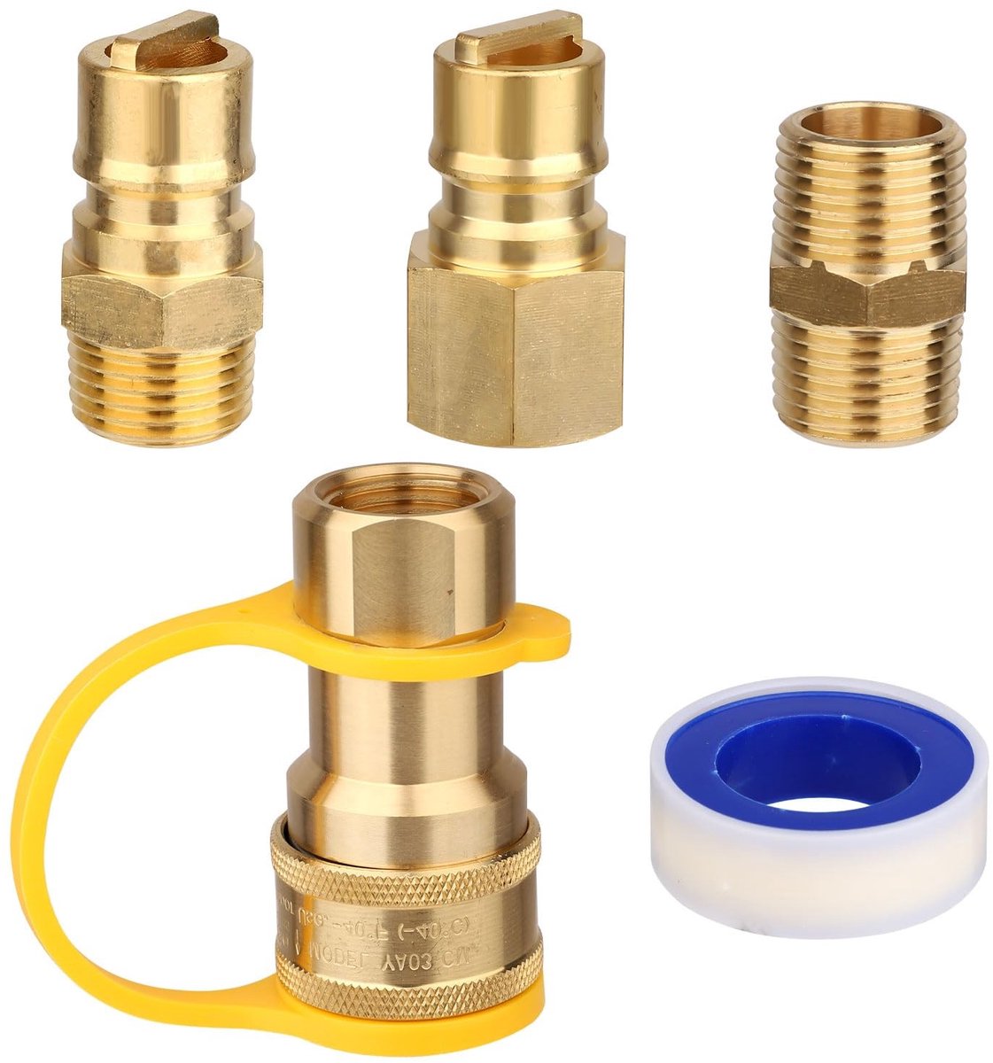 Dailygoods- Snelkoppelingsfittingenset 5 Stuks - Aardgas Koppeling - Aardgasslang Aansluitpijp - Messing/Teflon - Praktische Verbindingsaccessoires - Goede Afdichting - Aansluitfitting
