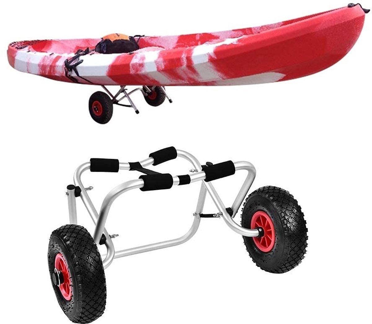 Dailygoods- Kajak Dolly - Vouwbaar - Robuust Aluminium - Laadcapaciteit 80 kg - Grote Wielen - Antislip Schokbestendig - Kajakwagen