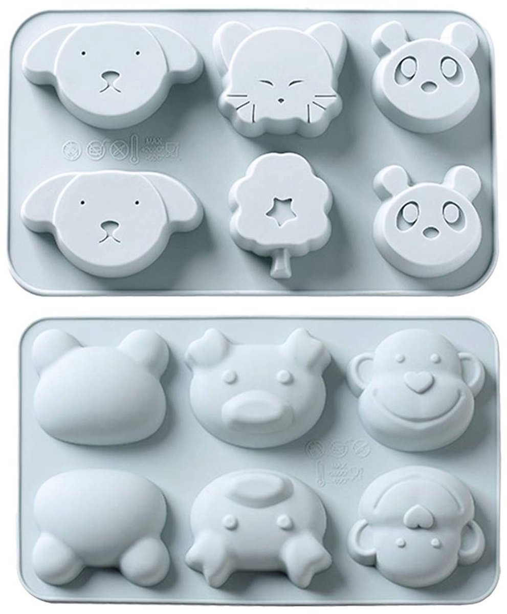 Dailygoods- Siliconen Vormen Set van 2 - Dierenserie Mold - Voedselveilige Siliconen - Flexibel en Opvouwbaar - Voor Taarten en Chocolade - Afmetingen: 20,5 x 11,8 cm en 20,4 x 12,4 cm - Bakvorm