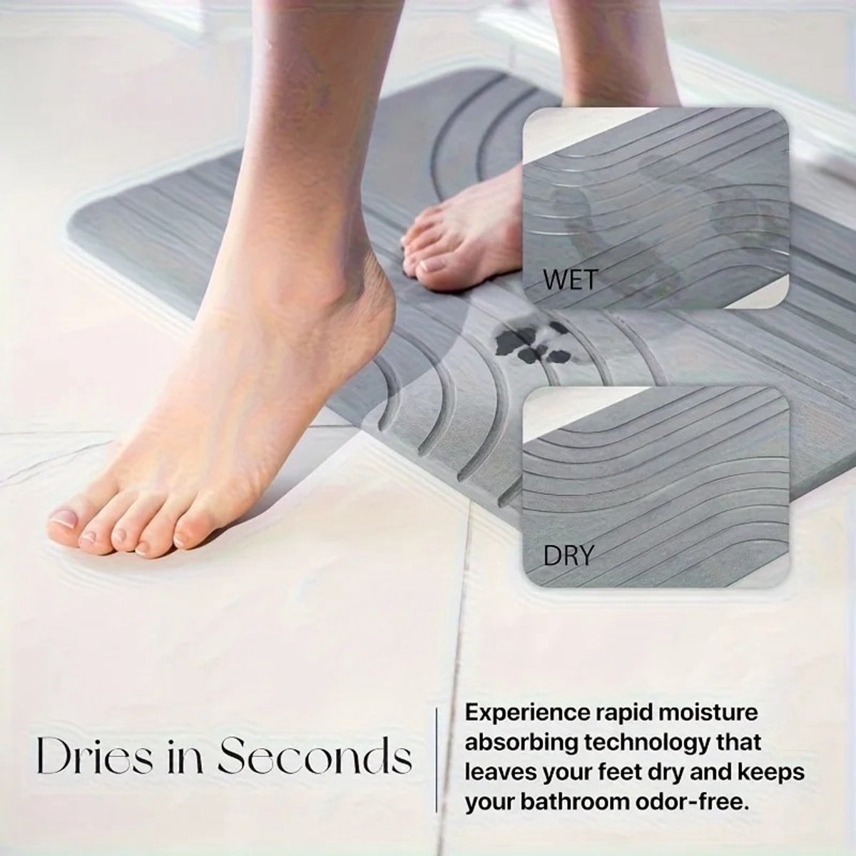 Dailygoods Diatomeeënaarde snel drogende badmat - Chemisch vrij, antislip, voedselveilig, half-ovaal symmetrisch ontwerp
