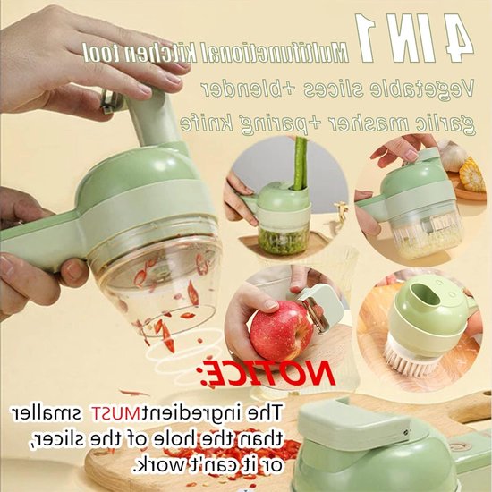 Elektrische 4-in-1 Groentesnijder, Draagbare Mini Blender voor Snijden, Hakken en Malen van Knoflook, Uien en Peper — afbeelding 5