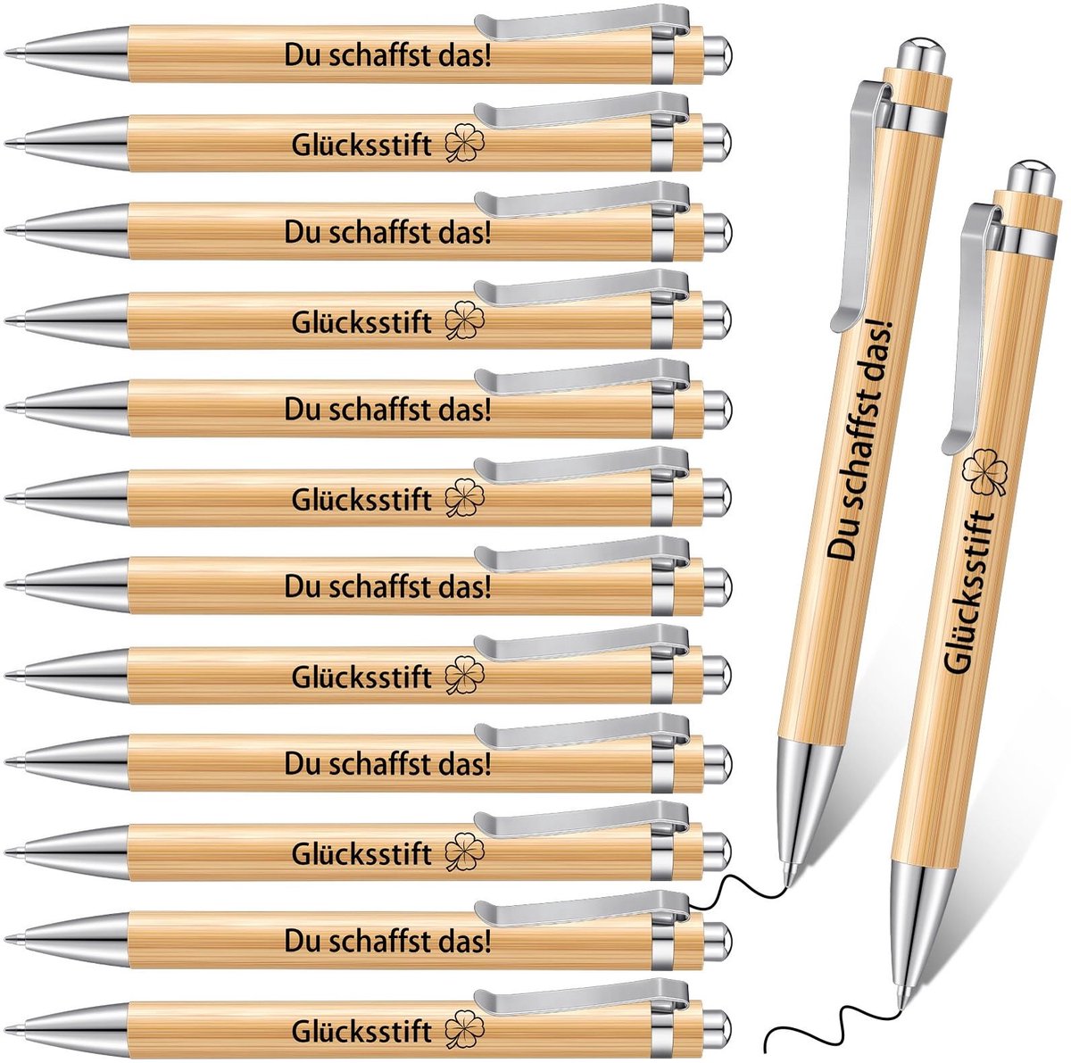 Dailygoods- Balpen 12 Stuks - Inspirerende Balpen - Cadeau - Motiverende Pennen - Houten Balpen - 14 cm Lang - Functioneel en Stijlvol - Motivatiepen
