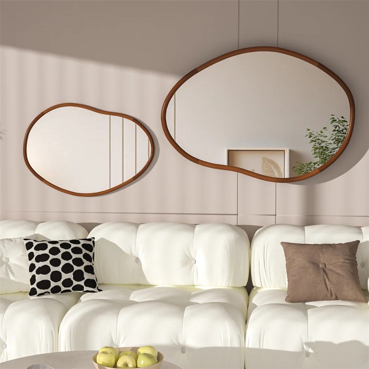 Dailygoods Mid Century Asymmetrica Large Wall Mirror with Irregular Wood Frame Dressing Mirror