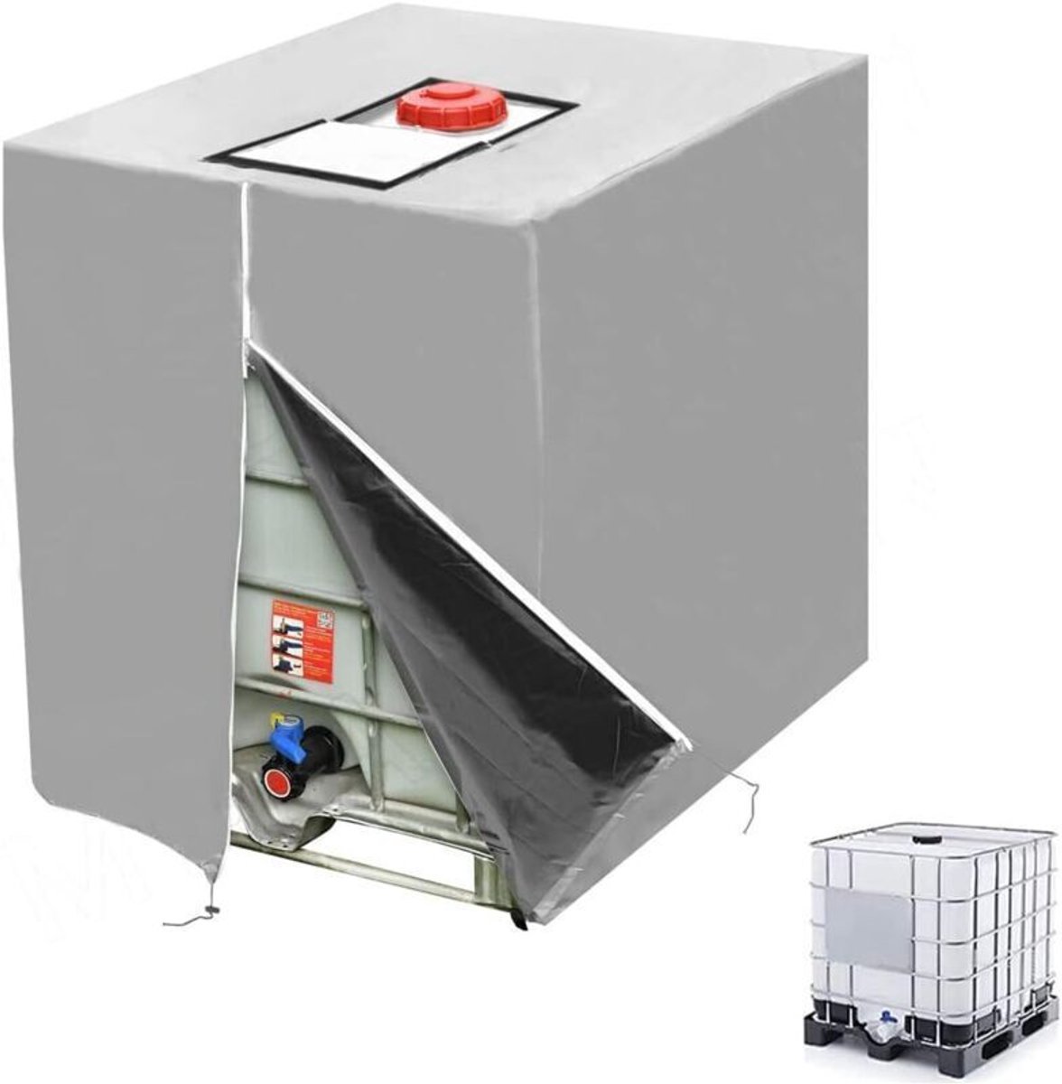 IBC-containerzeil van 1000 liter, 420D watertankhoes, UV- en stofbestendig, IBC-containerhoes, beschermend IBC-containerzeil met ritssluiting (116 x 100 x 120 cm).
