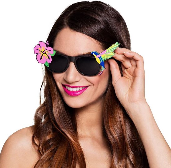 Feestbril Paradise - Foute bril Hawaii - Themafeest outfit - Getinte glazen bloem - One size - Zwart van Feestbril — afbeelding 5