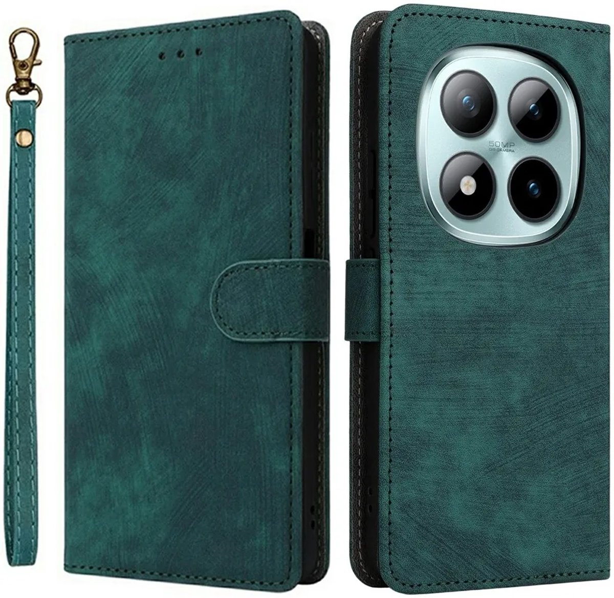 Hoesje geschikt voor Xiaomi Redmi Note 15 Pro 4G - Phonesta Vintage Skin Book Wallet Case met afneembaar koord - Groen