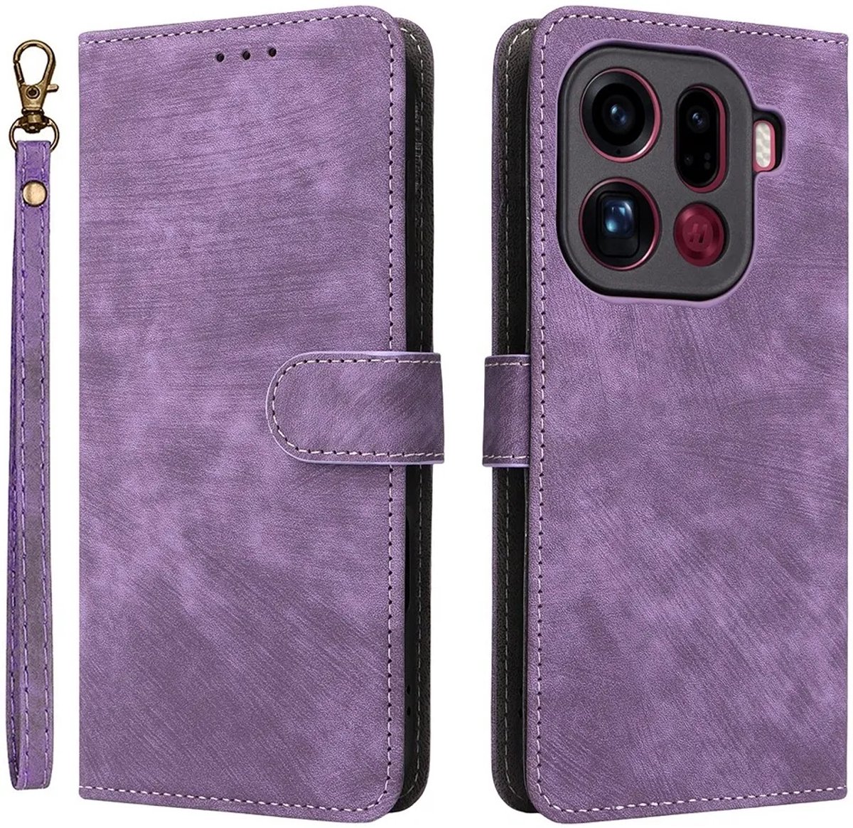 Hoesje geschikt voor Oppo Find X9 Pro - Phonesta Vintage Skin Book Wallet Case met afneembaar koord - Paars
