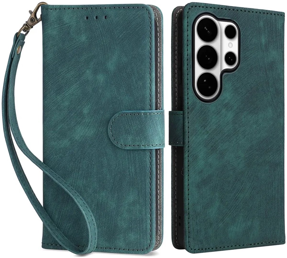 Hoesje geschikt voor Samsung Galaxy S26 Ultra - Phonesta Vintage Skin Book Wallet Case met afneembaar koord - Groen