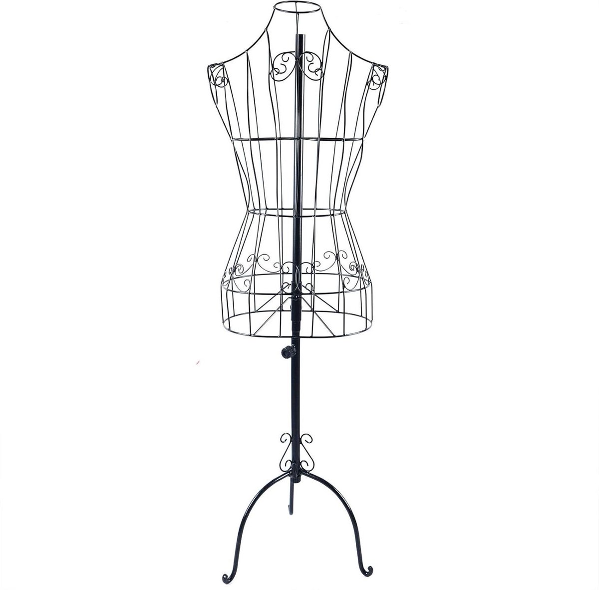 Etalagepop Dames Buste - Paspop Torso - Kleding Tonen - Decoratieve Draad Buste - 140-170 cm Verstelbaar - Zwart