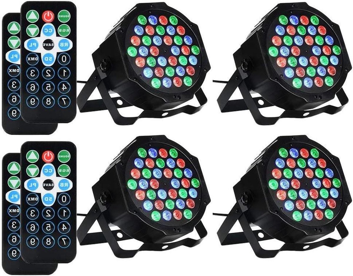 Led Podiumlampen - Feestverlichting Set - Feest en Evenement - 36 Leds RGB - 4 Stuks - Zwart
