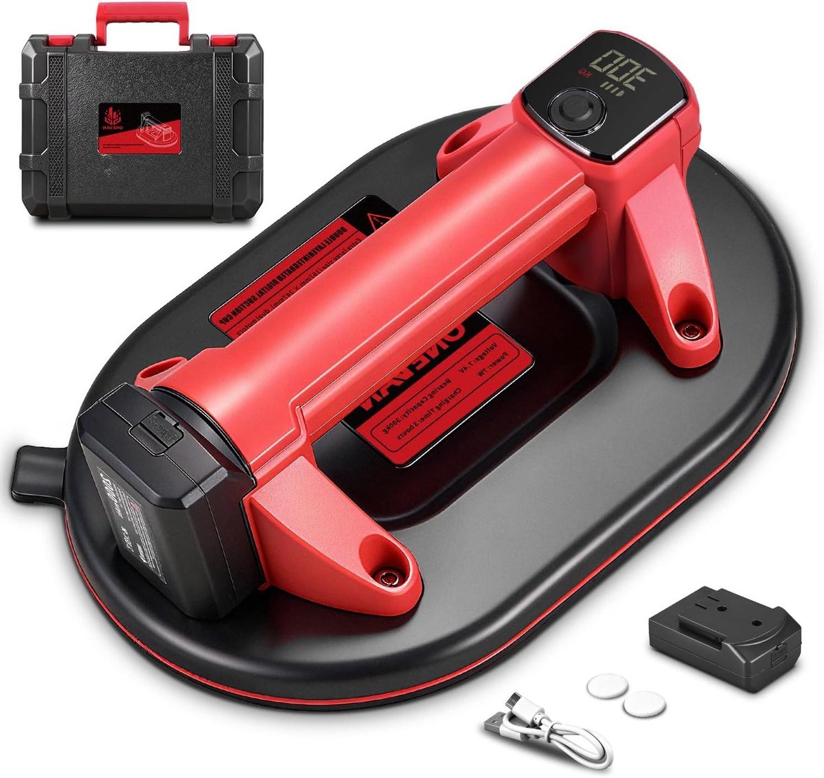 Elektrische Zuignap - Vacuümheffer Glaszuiger - Materiaal Transport - 300 kg Draagkracht - 167 x 247 mm - Rood