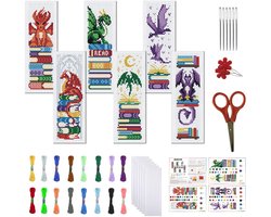 FREEBLOSS 6 Set Cross Stitch Bookmark Kits - Draak en Boek Patroon - 11CT Borduurset voor Beginners