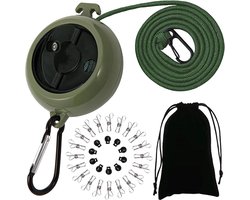 Uittrekbare Waslijn, Antislip Draagbare Waslijn, Reiswaslijn 10m, 10 Vasthoudlussen en 20 Knijpers, voor Buitenlucht Kamperen Reis Accessoires (Groen-A)