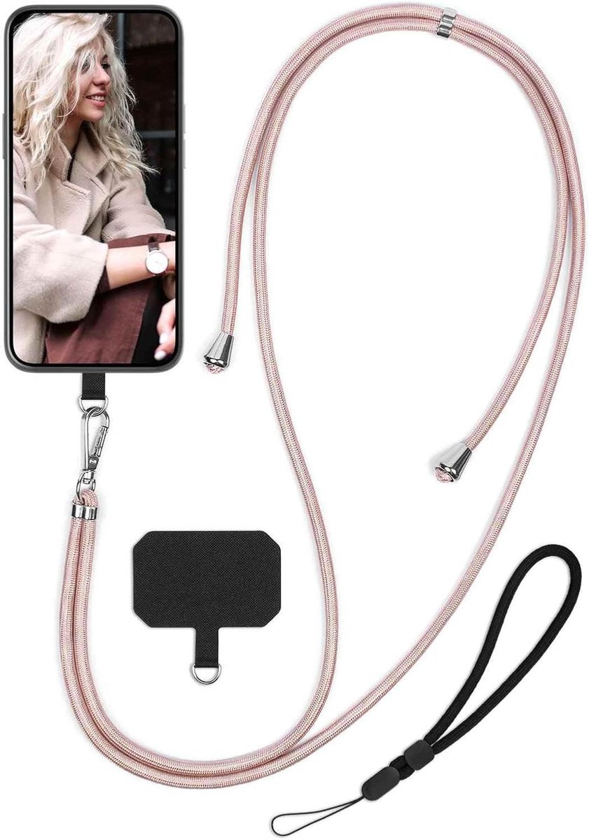 Telefoon Ketting - Smartphone Lanyard - Altijd Bij Je - Verwisselbaar Koord - Verstelbaar - Rosé Goud