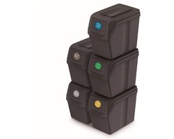 KEDEN Sortibox 5-delige set recycling-afvalcontainers, antraciet, volume 5 x 20 l