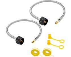 2 stuks 15 inch RV propaanslangen met meter, camper gevlochten slang met 1/4 inch mannelijke NPT & Qcc1/Typel, Caravan Gasslangen Connector voor Standaard Tweetraps Regelaar, Universeel voor
