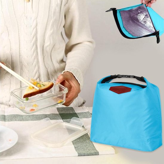 Koeltas - Lunchtas geïsoleerd - Maaltijden meenemen - Waterdicht nylon materiaal - 20 x 8 x 25 cm - Blauw — afbeelding 3
