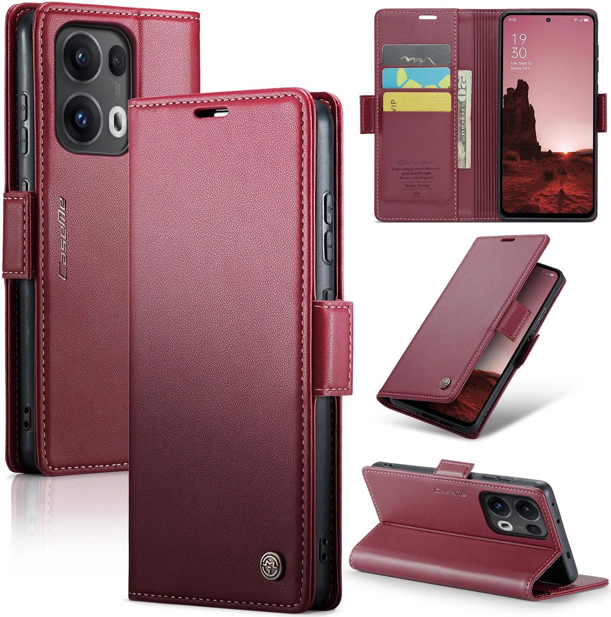 Hoesje geschikt voor Oppo Reno13 Pro - CASEME Litchi Texture Book Wallet Case - Rood