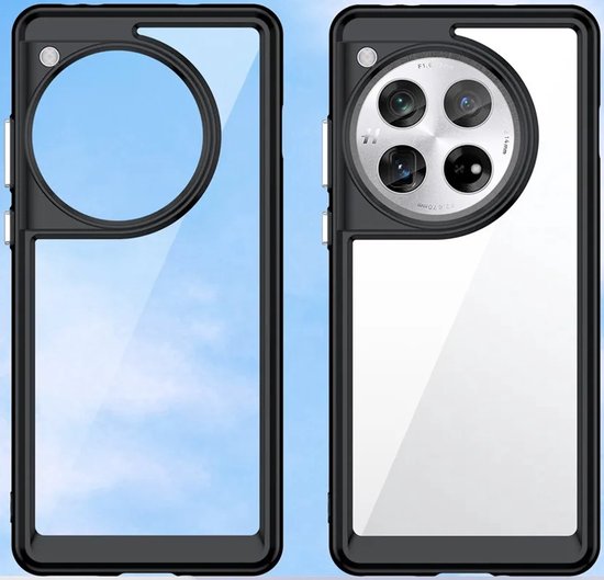Avant et arrière d'une coque de téléphone noire avec découpes pour la caméra et l'écran.