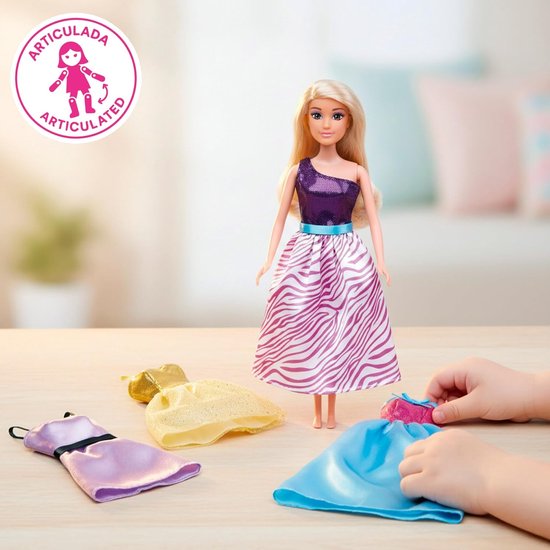Modieuze Poppenjurk Set - Mode Pop Speelgoed - Kinderen Vermaken - Vijf Extra Jurken - 30 cm - Goud Roze — afbeelding 3