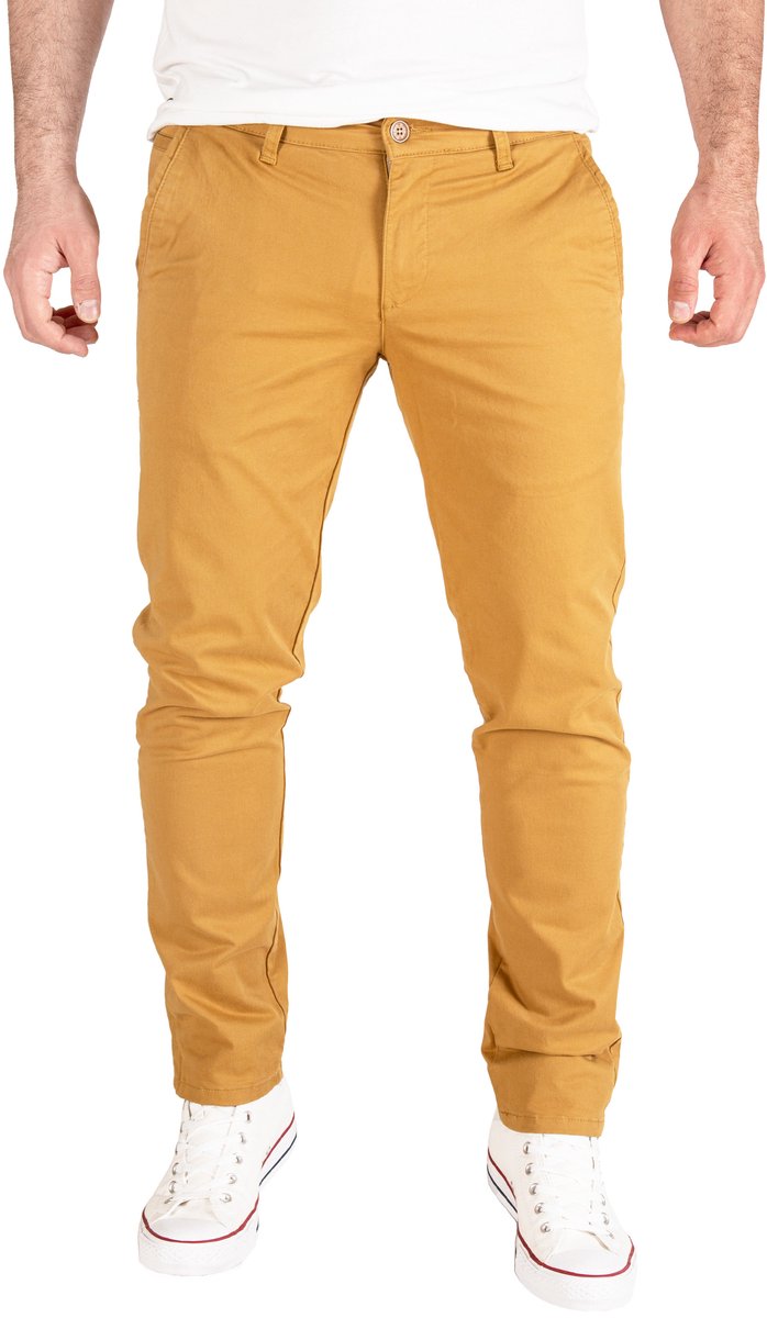 PITTMAN Heren Chinobroek Derrick – Slim Fit – Katoen Stretch – Okergeel – 5-pocket