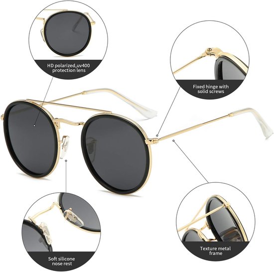 Zonnebril Rond - Pilotenbril Dames Heren - Bescherming Tegen Zon - 100% Uv Bescherming - 50mm Lensbreedte — afbeelding 4