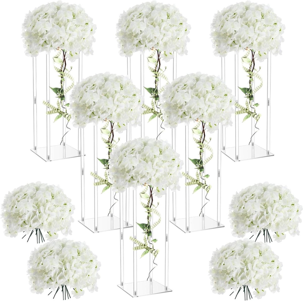 Acryl Vazen Set - Bloemenstandaarden Centerpieces - Bruiloft Decoratie - Eenvoudig te Monteren - 70 cm Hoog - Transparant